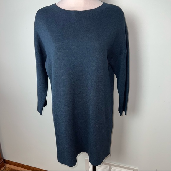 Eileen Fisher Dresses & Skirts - Eileen Fisher Slate Blue Silk / Organic Cotton Sweater Dress - Women’s S